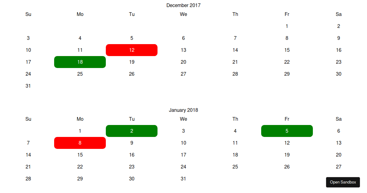 Calendar datefns Codesandbox