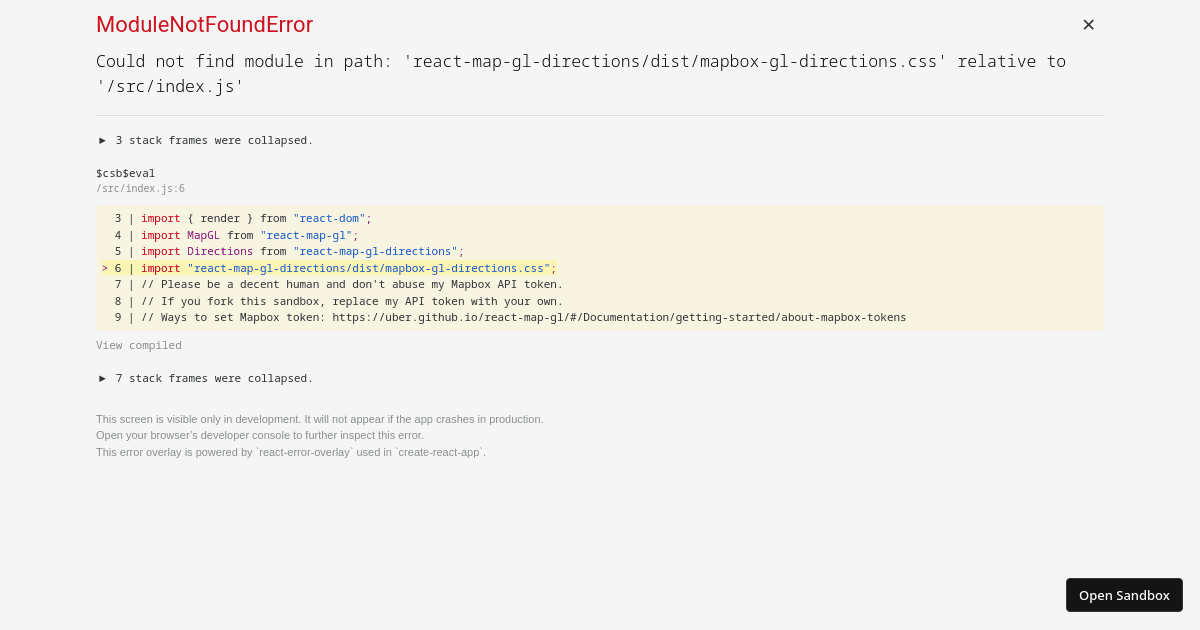 react-map-gl-directions example (forked) - Codesandbox