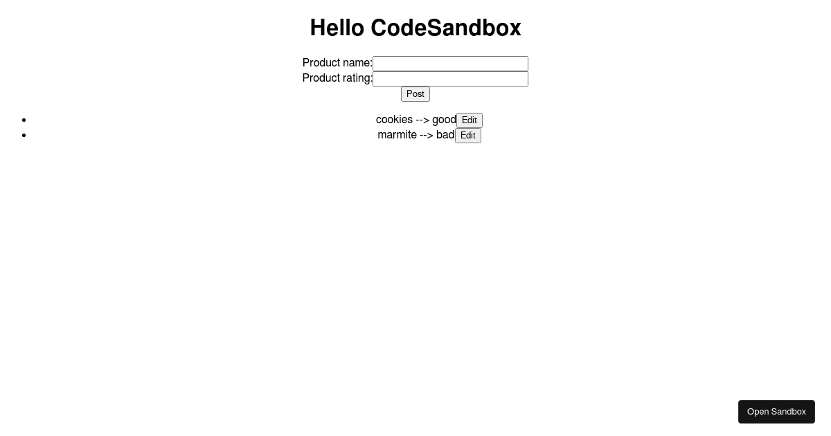 Edit mode - edit works! but adding doesnt - Codesandbox