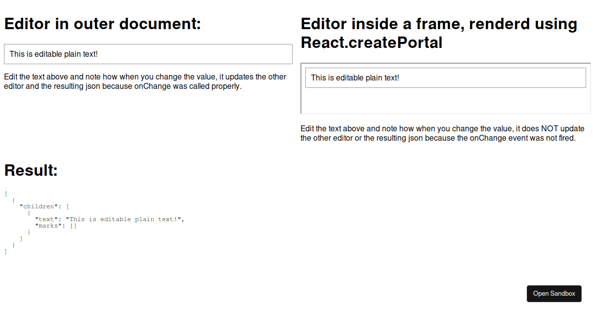 Slate frame portal issue - Codesandbox