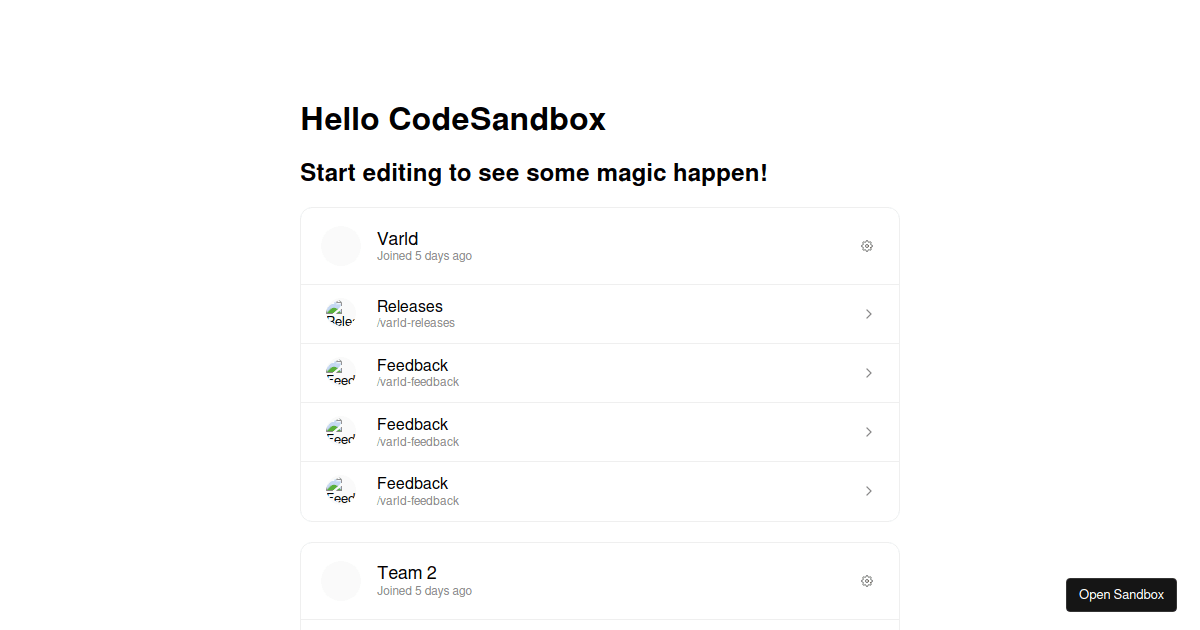 Project Selector - Codesandbox