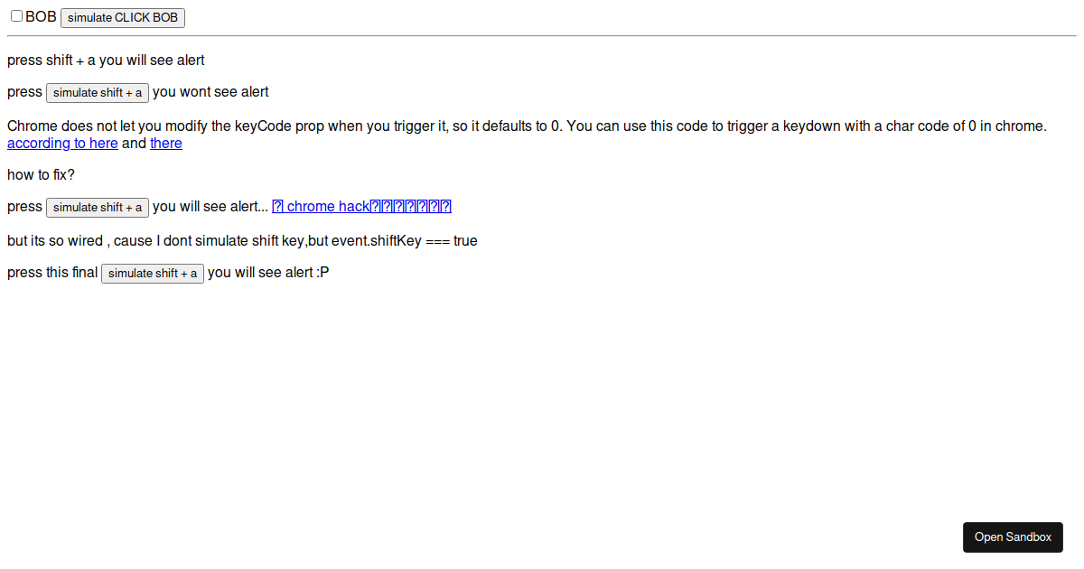 simulatekeypress Codesandbox