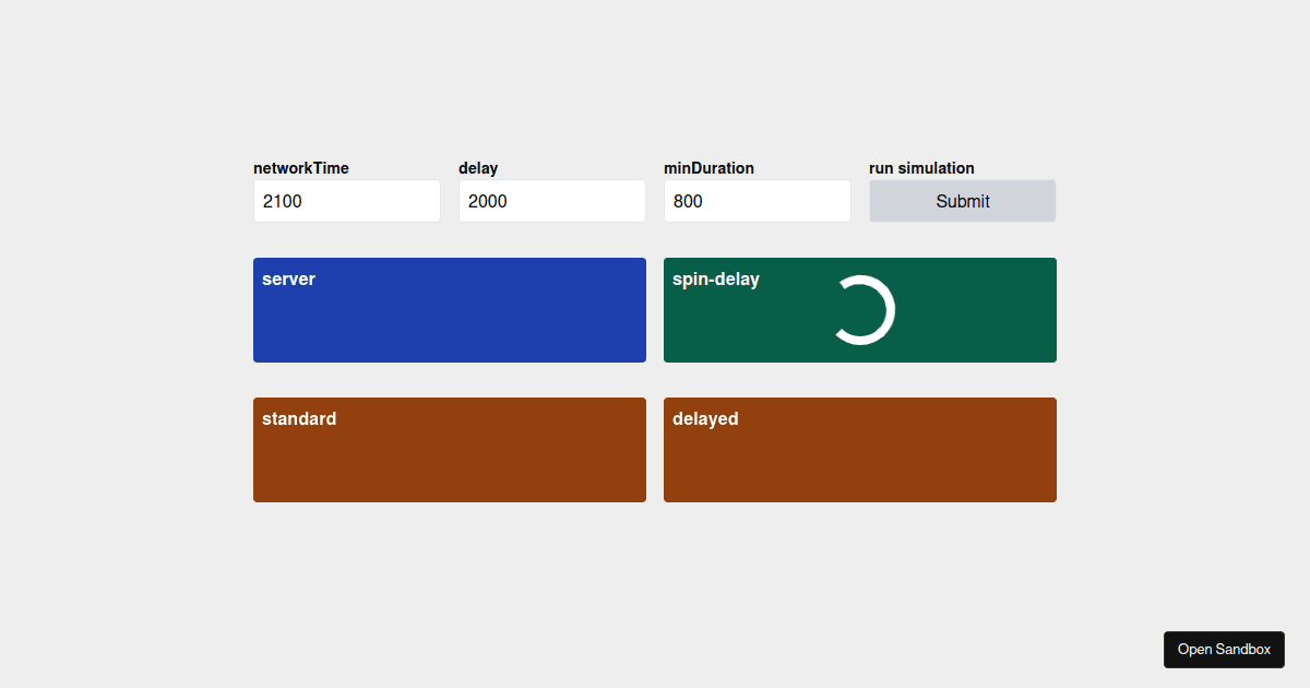 spin delay Codesandbox