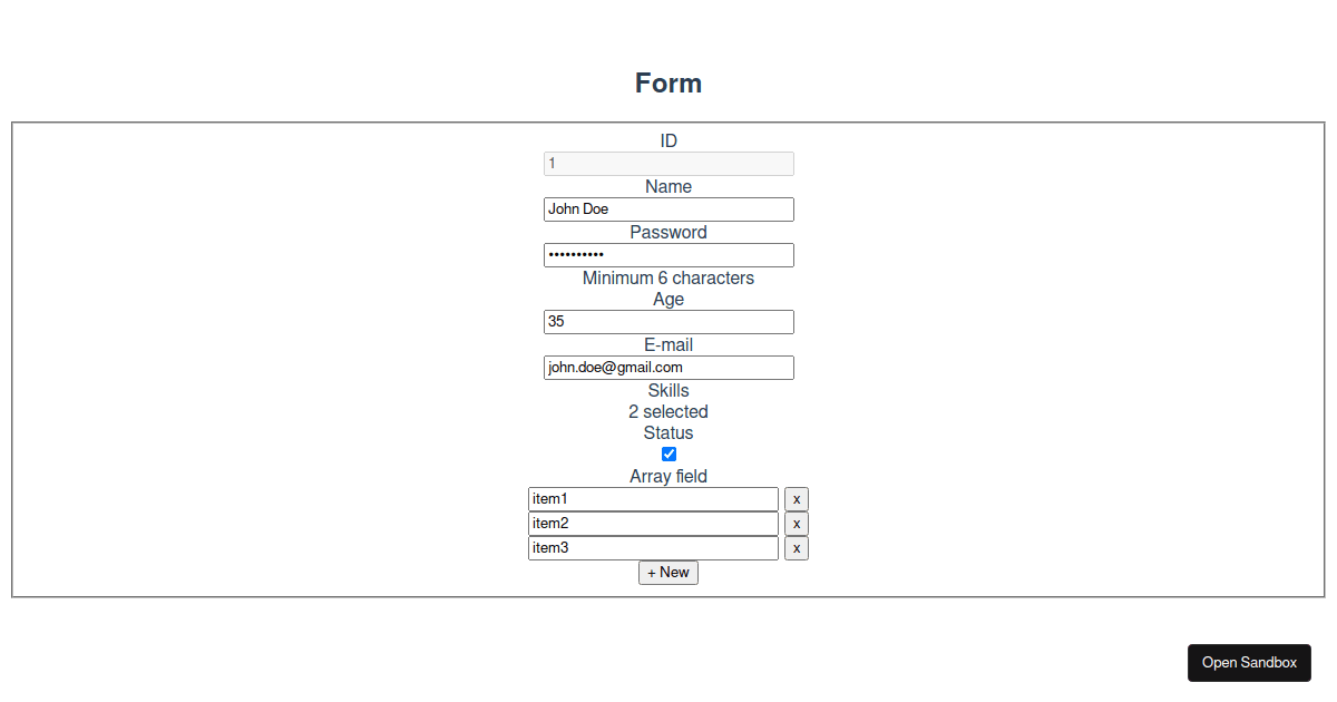 Vue Form Generator - Field Array Issue (forked) - Codesandbox