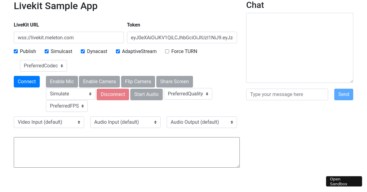 LiveKit Example (forked) - Codesandbox
