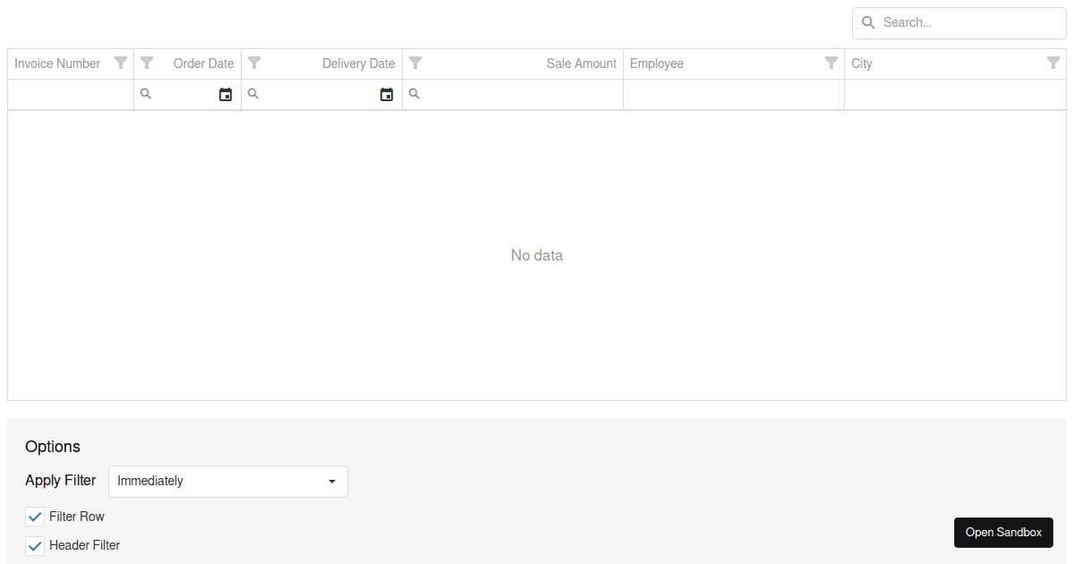 Filtering - DevExtreme Data Grid (forked) - Codesandbox