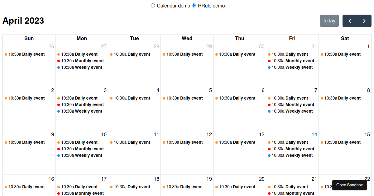 React FullCalendar 4.0 - Codesandbox