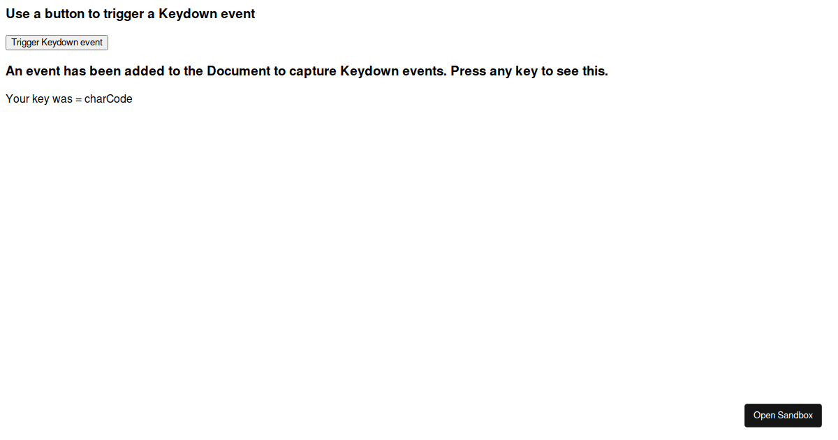 Detect Keydown event on page or button event Codesandbox