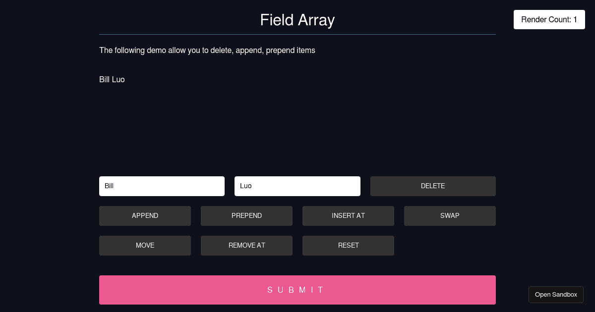 React Hook Form - useFieldArray - Codesandbox