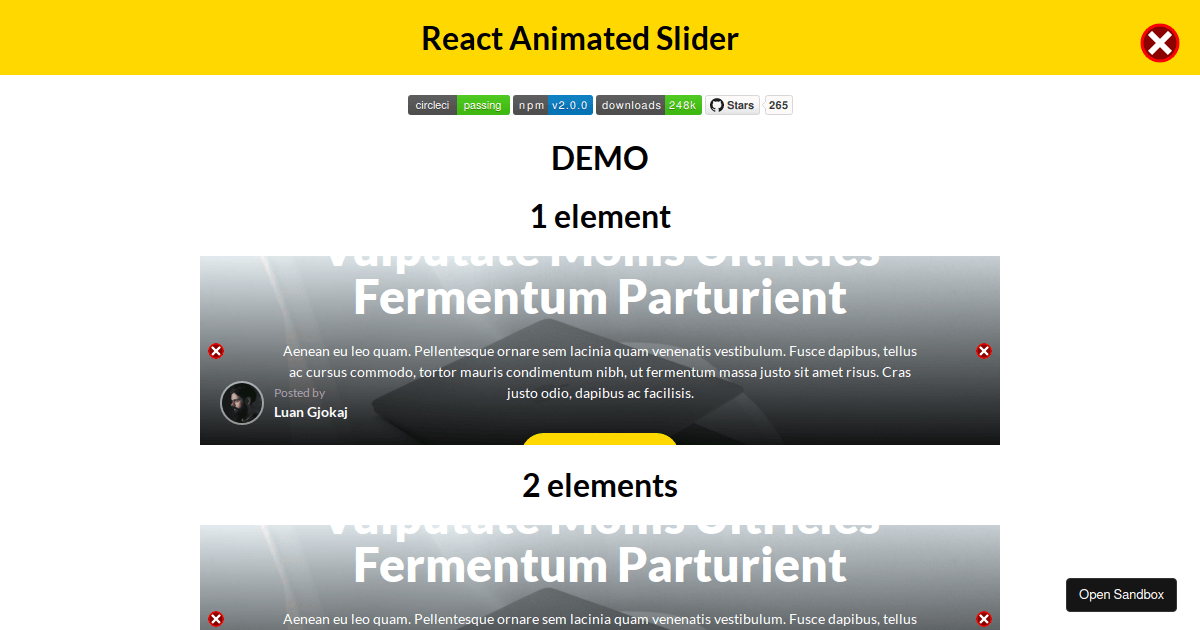 React Animated Slider (multiple examples) - Codesandbox