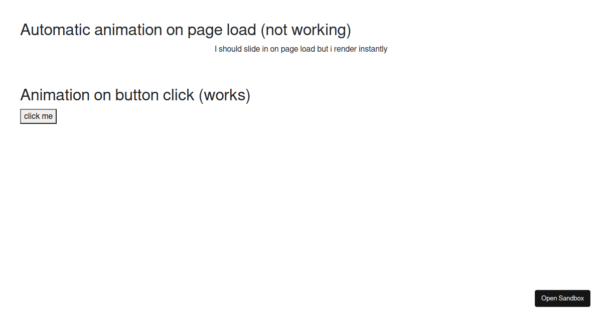 CSSTransition Component Page Load vs Button - Codesandbox