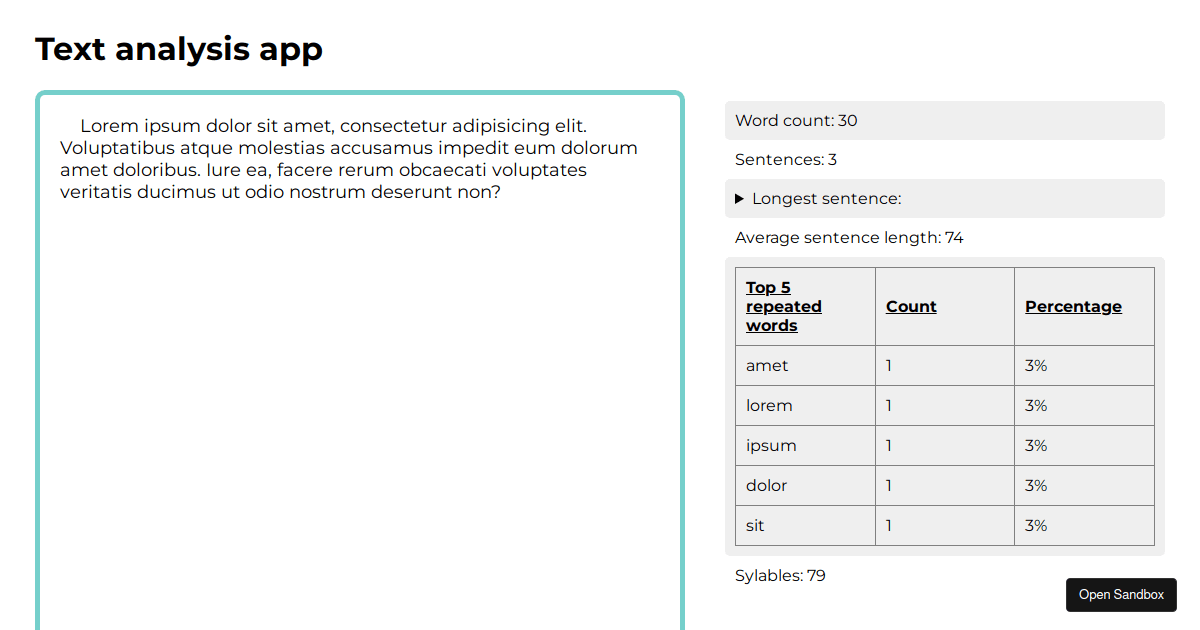 Text analysis - Codesandbox