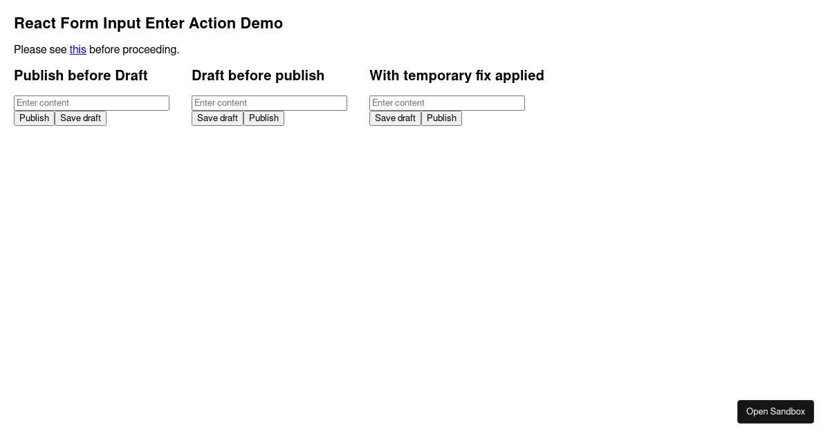 React Form Input Enter Action Demo - Codesandbox
