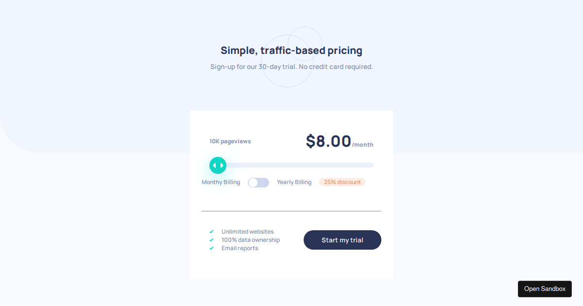 Interactive pricing component Codesandbox