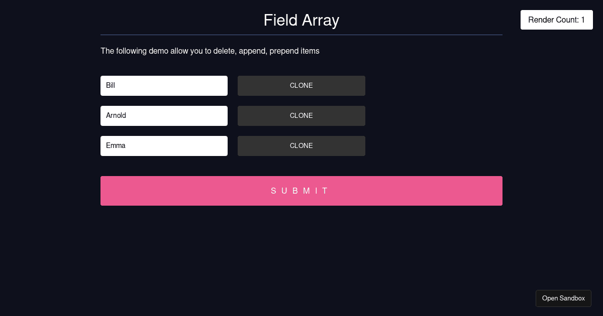 React Hook Form - useFieldArray - Codesandbox