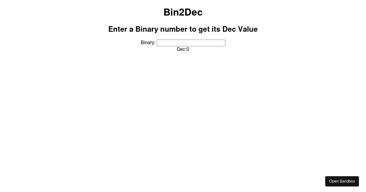 bin2dec Codesandbox