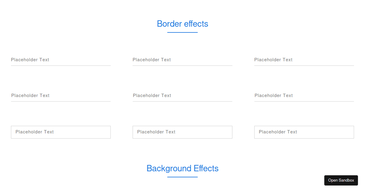 Efeito nos Inputs para Placeholder, Border e Background Codesandbox
