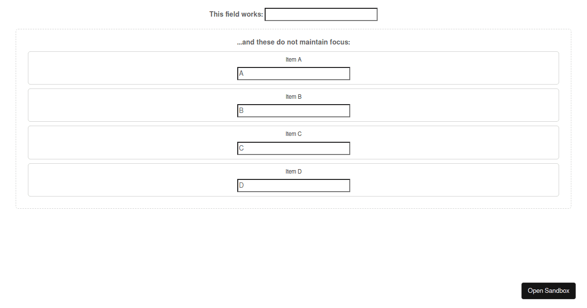 Form fields and react-beautiful-dnd v10.0.4 - Codesandbox