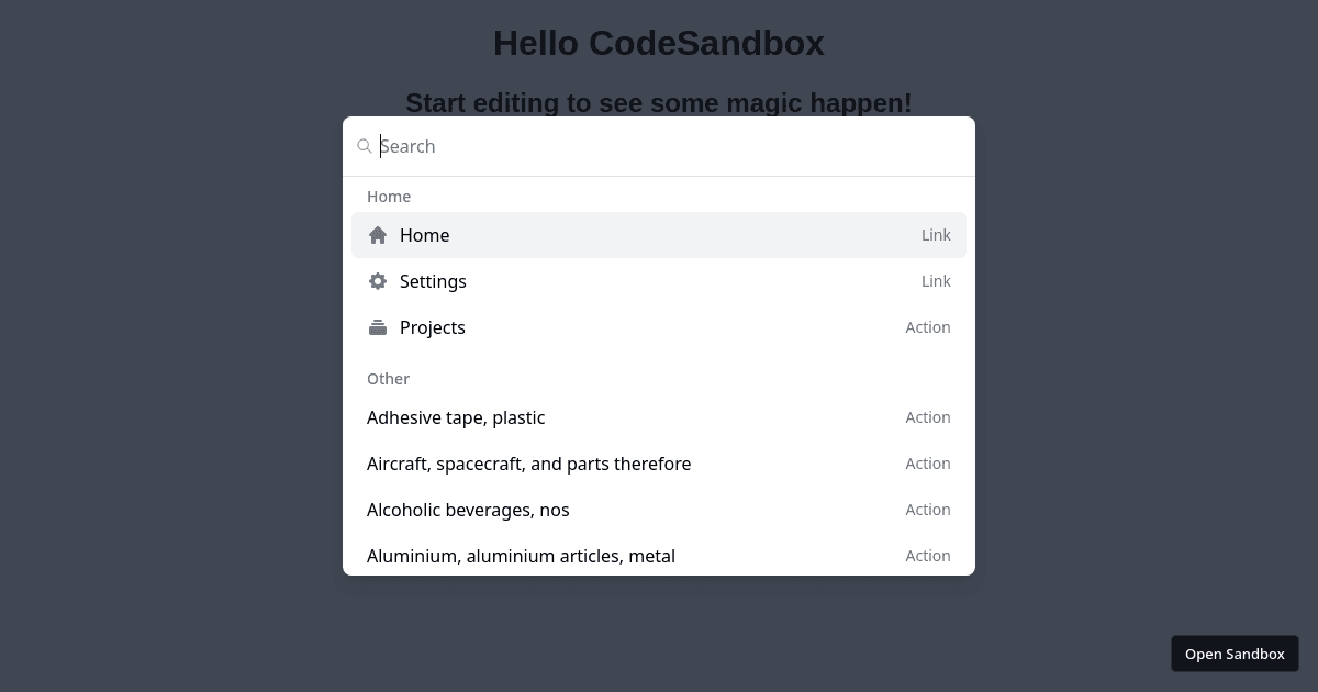 react cmdk (forked) - Codesandbox