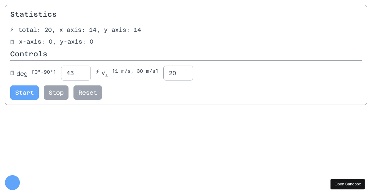 Projectile motion Codesandbox