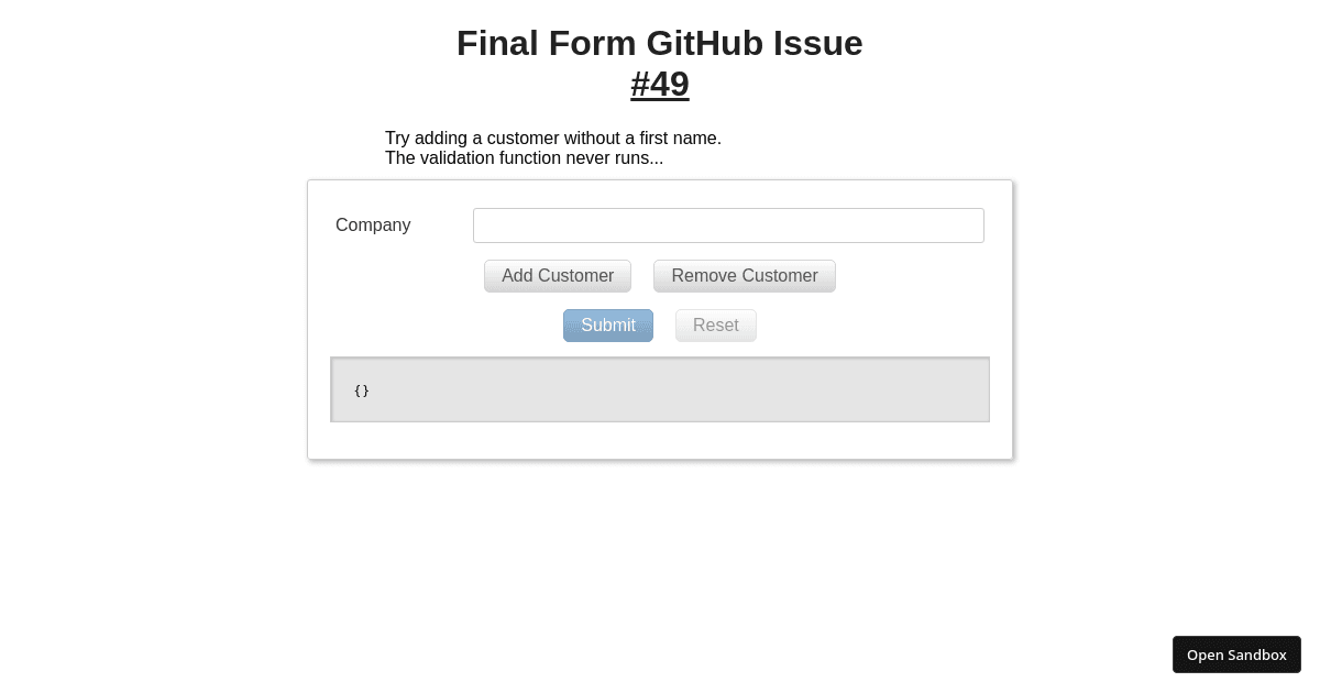 Final Form - Issue #49 - Codesandbox