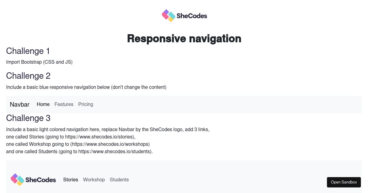 Responsive navigation challenge (forked) - Codesandbox