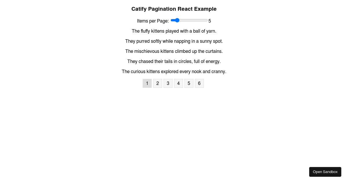 Catify Pagination React Example - Codesandbox