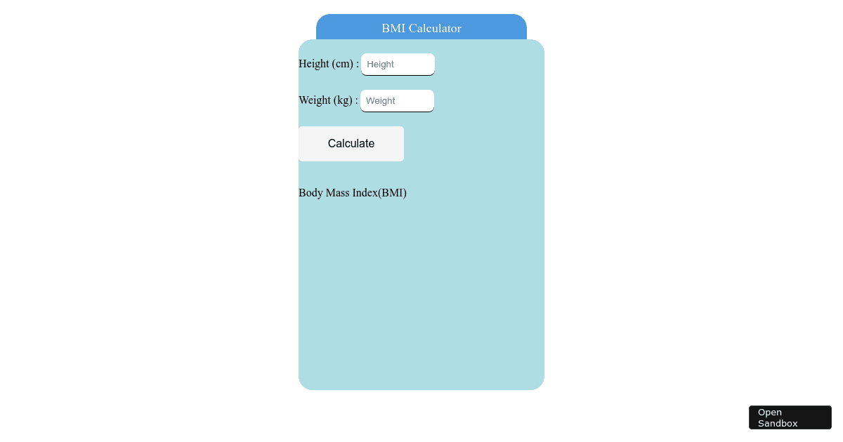 Bmi Calculator Codesandbox