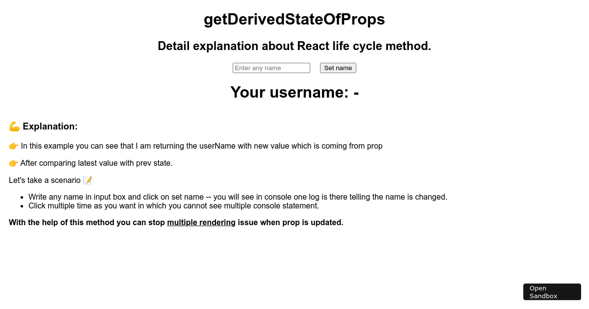 Example of getDerivedStateFromProps - Codesandbox