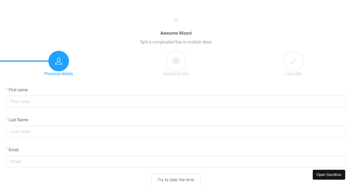Form wizard with separated components - Codesandbox