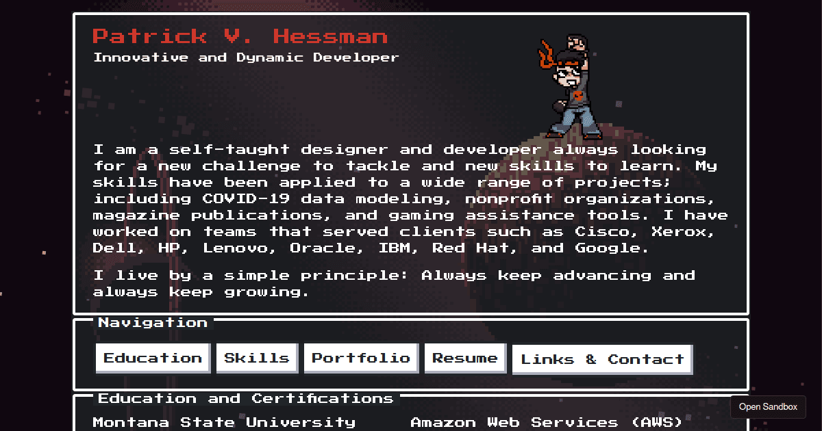 Patrick Hessman - Personal Website (forked) - Codesandbox