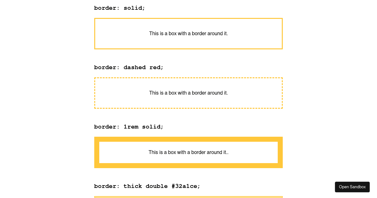 How the CSS box model works - Border Example - Codesandbox