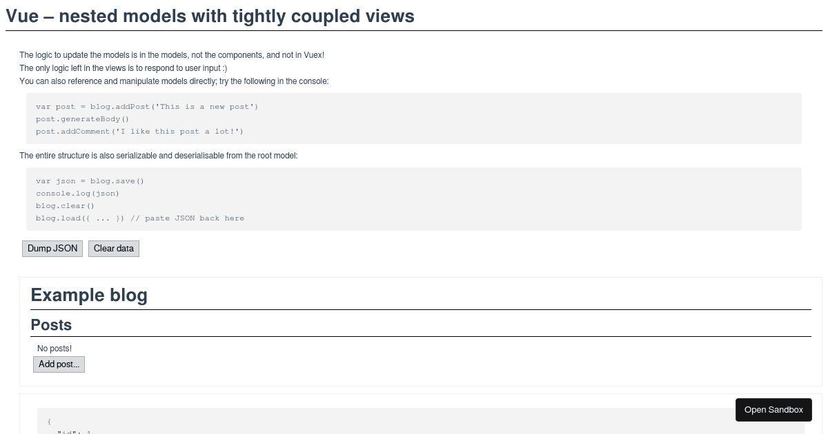 Vue nested models with tightly coupled views (forked) - Codesandbox