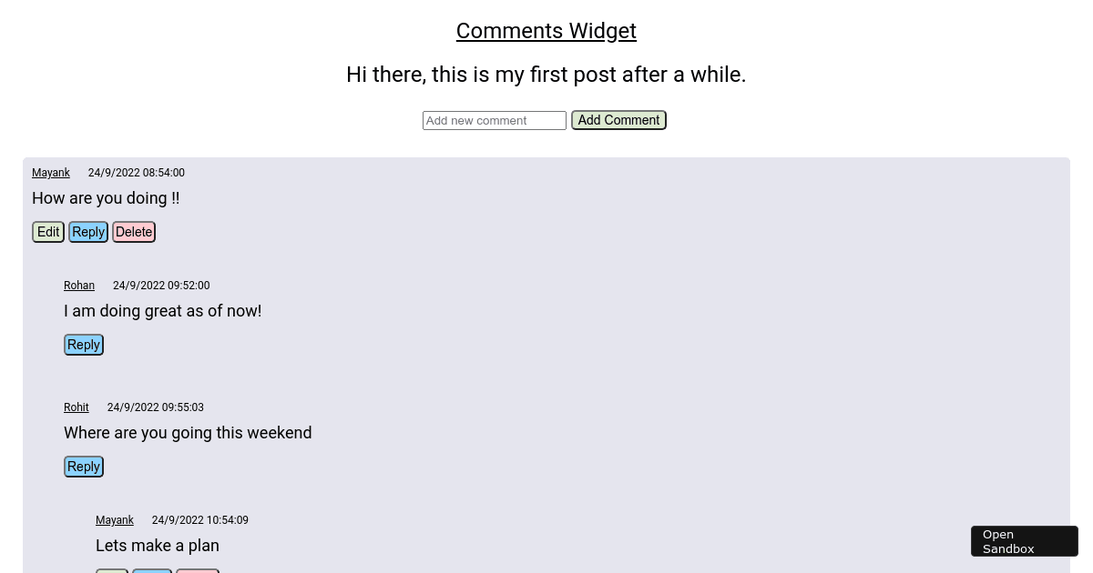 Comment-Widget - Codesandbox