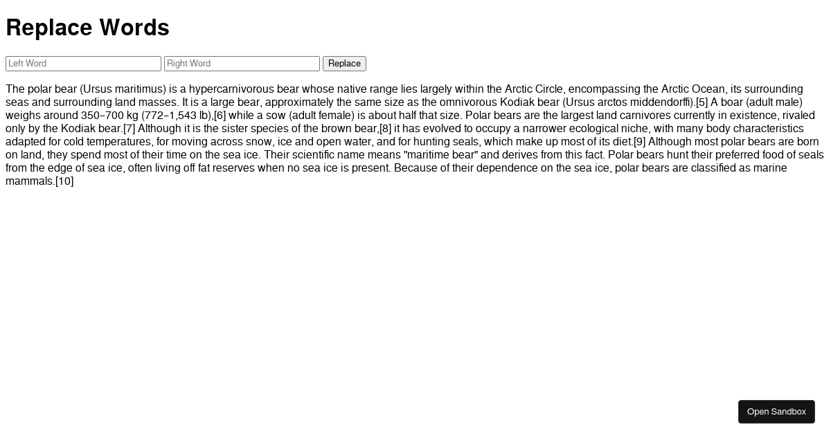 Replace Words App Template - Codesandbox