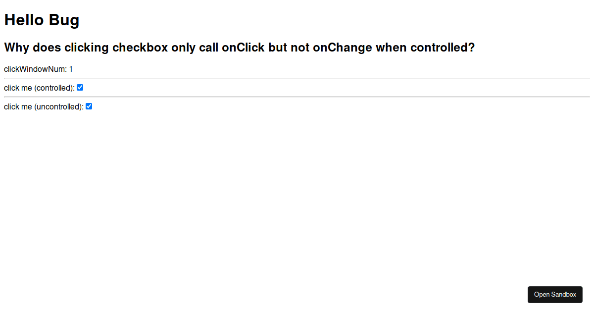 React 17: checkbox click prevented by DOM capture listener - Codesandbox