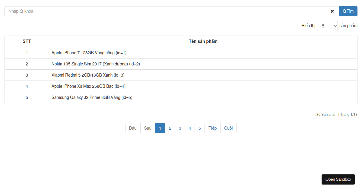 Pagination React Redux - Codesandbox