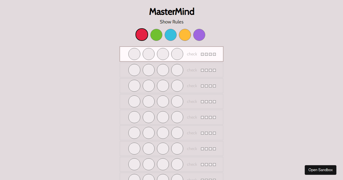 MasterMind Codesandbox