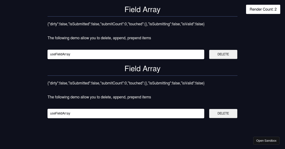React Hook Form - useFieldArray - Codesandbox