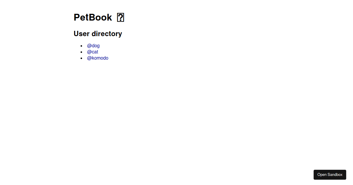 Social Network for Pets Codecademy Codesandbox