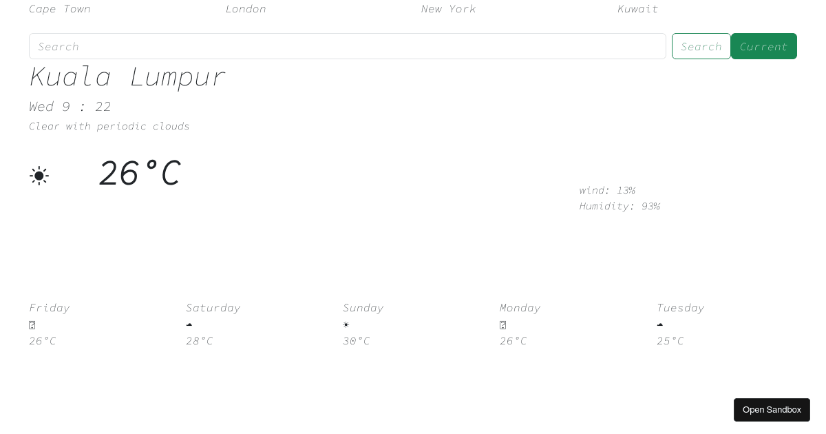 Nashaa Weather project - Codesandbox