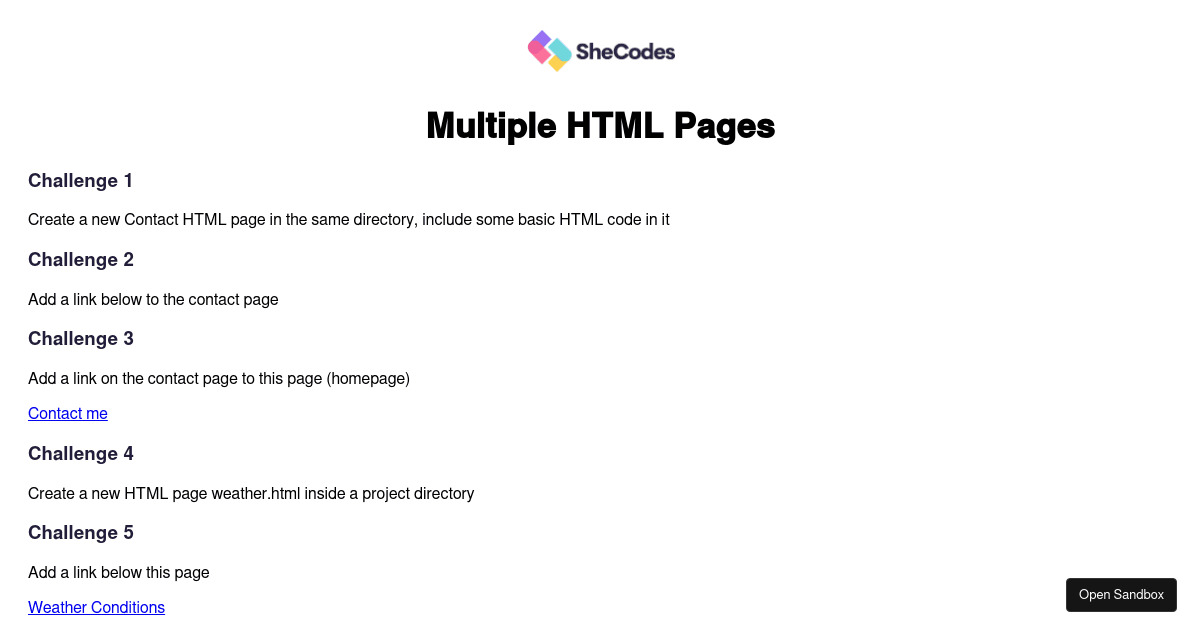 Multiple HTML Pages - Challenge (forked) - Codesandbox