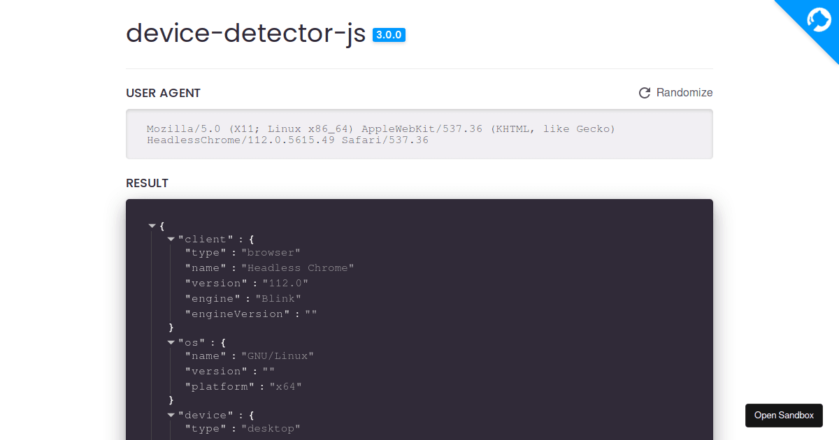 devicedetectorjs Codesandbox