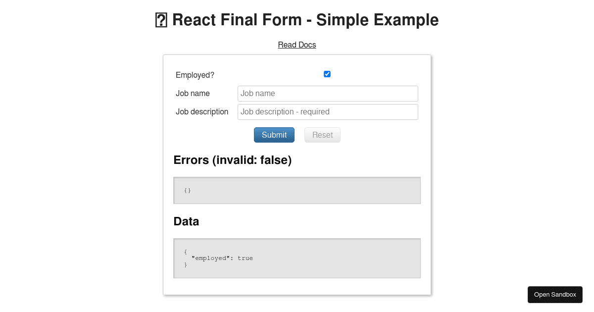 🏁 React Final Form - Simple Example - Codesandbox