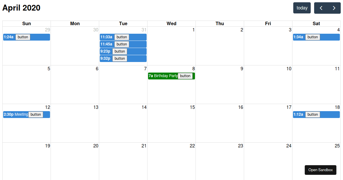 full calendar demo Codesandbox