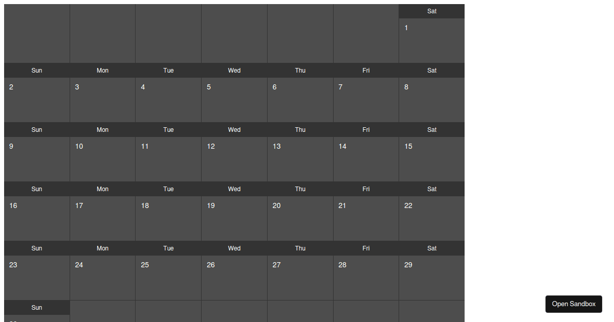 cssgridcalendar Codesandbox