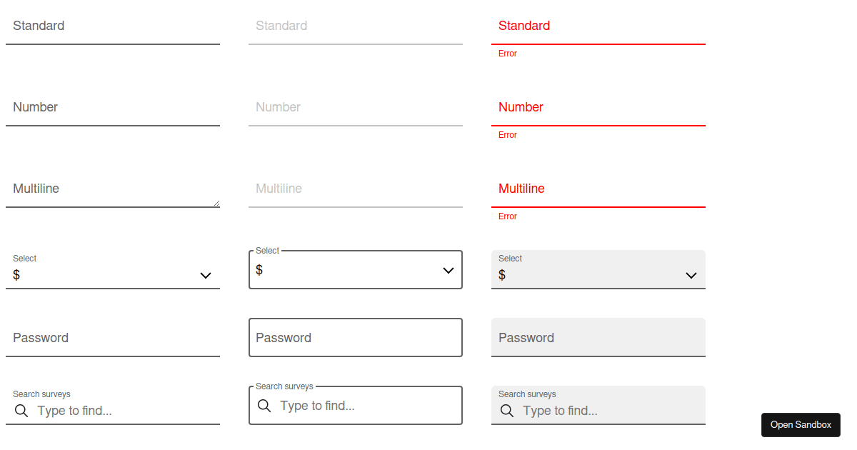 TextField Components - Codesandbox