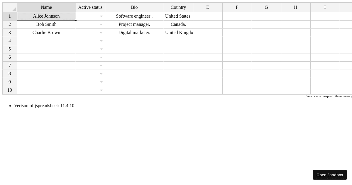 jspreadsheet dropdown onclose event issue - Codesandbox
