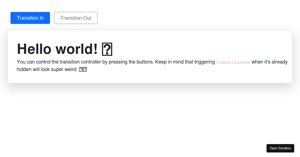 Introlling Code Controlling the transition-controller (forked) - Codesandbox