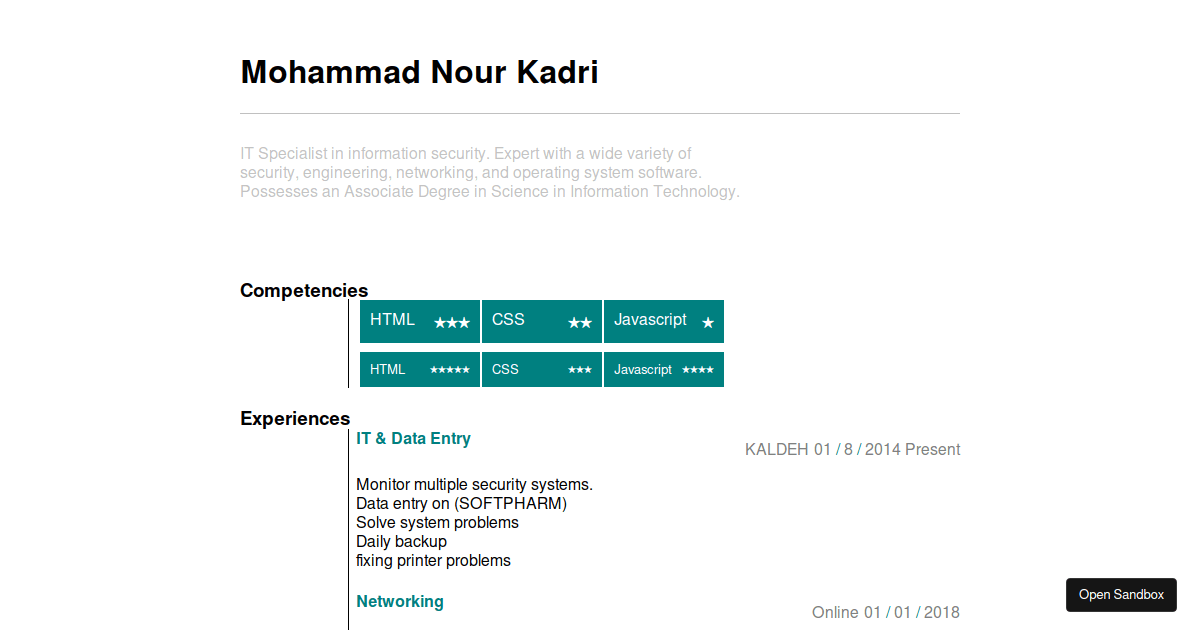 HTML & CSS - CV - Codesandbox